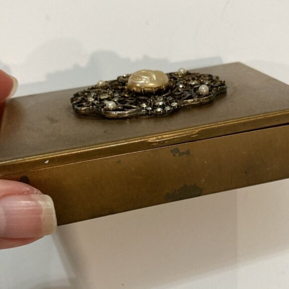 Vintage Brass Rhinestone Jewelry Box - Picture 9 of 11